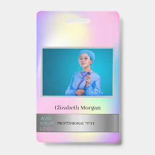 Employee Photo Silver Holographic Add Your Logo Badge