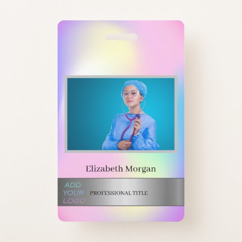 Employee Photo Silver Holographic Add Your Logo Badge