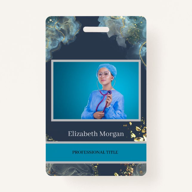 Employee Photo Trendy Boho Blue Badge (Front)