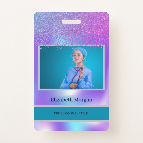 Employee Photo Trendy Diamonds Holographic Badge