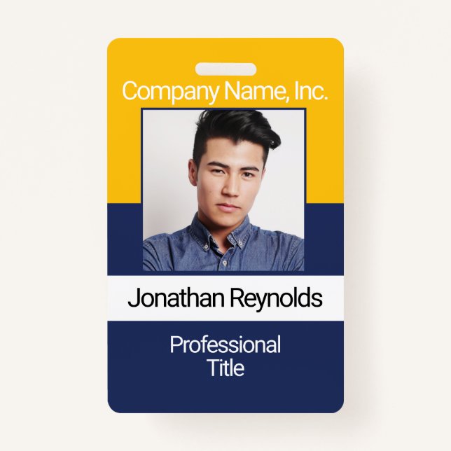 Employee Picture Badge - Gold And Navy Blue (Front)