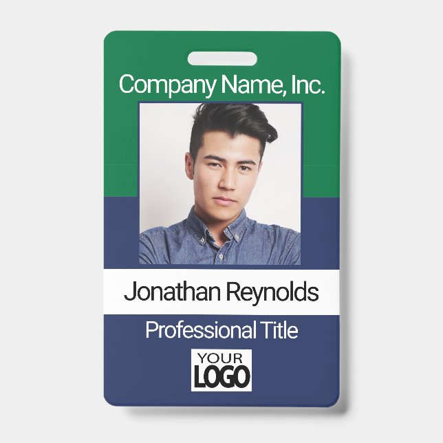 Employee Picture Badge - Green And Navy Blue (Front)