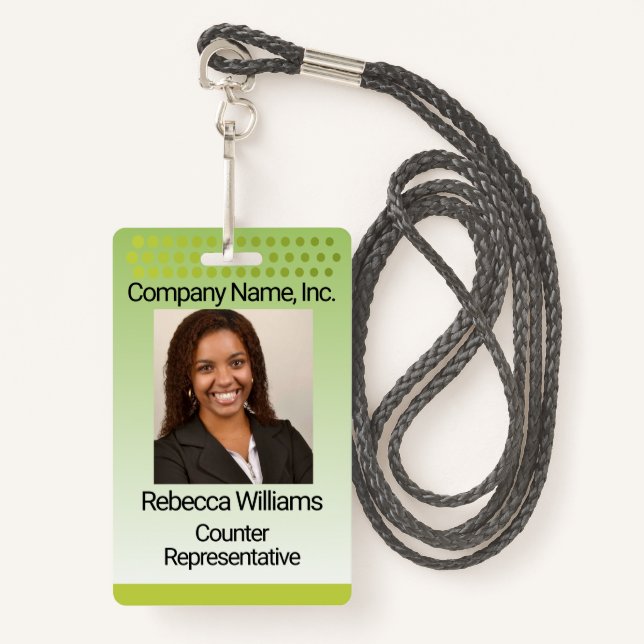 Employee Picture Badge - Green with Dots (Front with Lanyard)