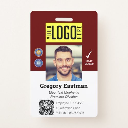 Employee QR Code Photo ID Red White Badge