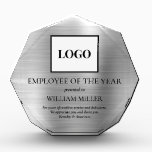 Employee Recognition Add Company Logo Custom Acrylic Award<br><div class="desc">A customizable employee recognition award. You can change the wording to suit the type of award you are presenting. Add a logo or photo to the award. This design features a faux silver brushed metal background.</div>