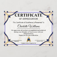 Employee Recognition Certificate Blue Gold