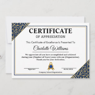 Employee Recognition Certificate Blue Gold 2026 Invitation