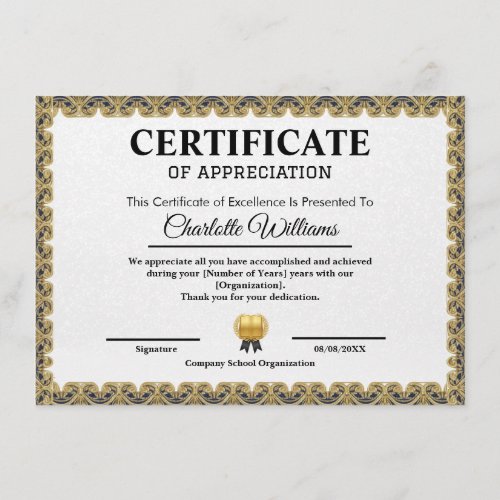 Employee Recognition Certificate of Appreciation