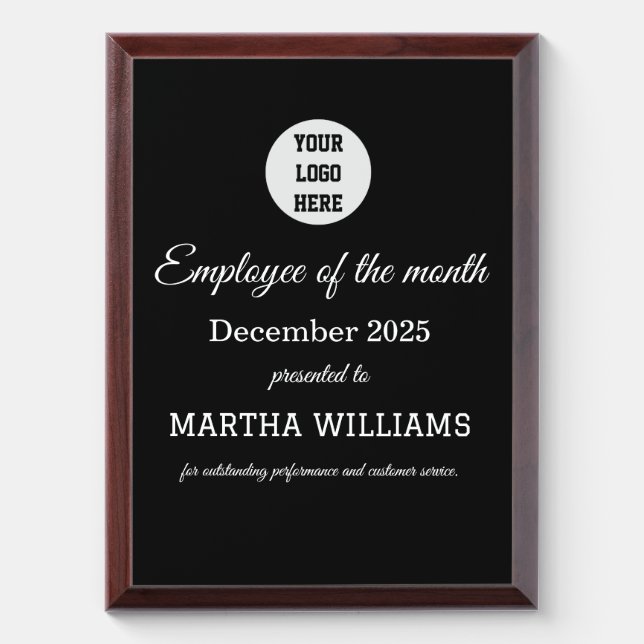 Employee Recognition Company Logo Black Award Plaque (Vertical)