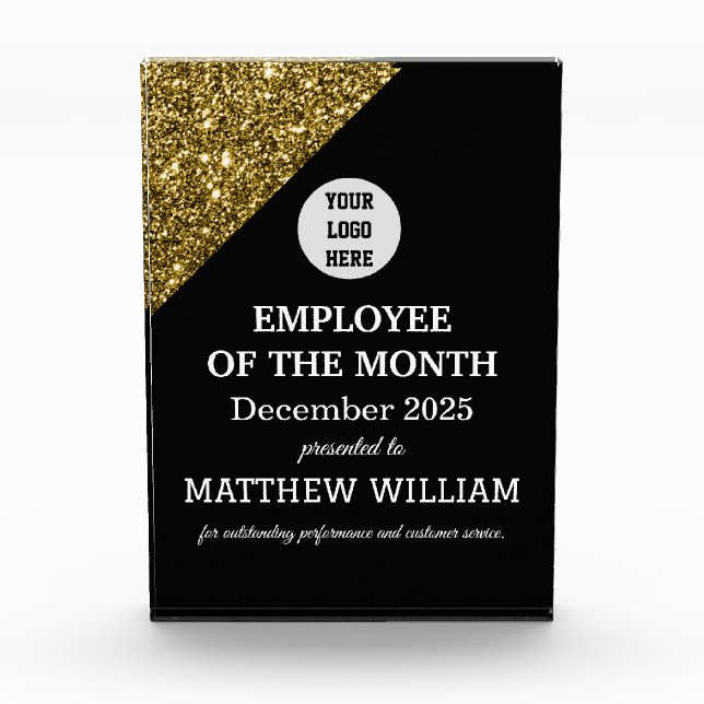 Employee Recognition Company Logo Black Gold Acrylic Award (Front)