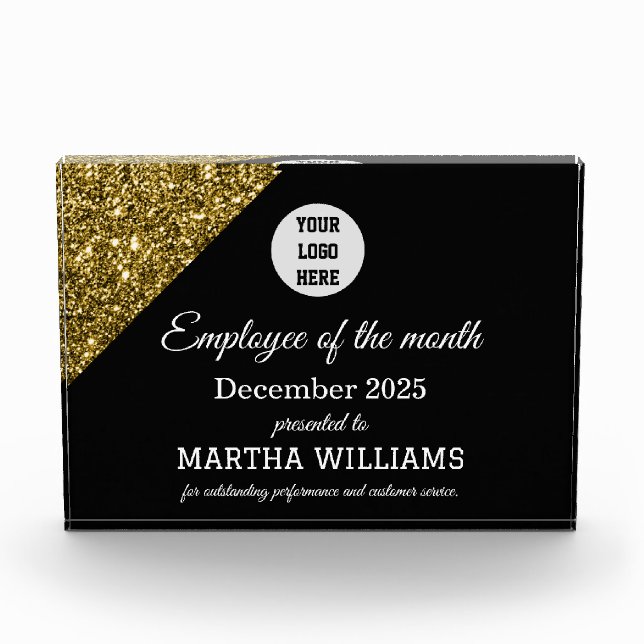 Employee Recognition Company Logo Black Gold Acrylic Award (Front)