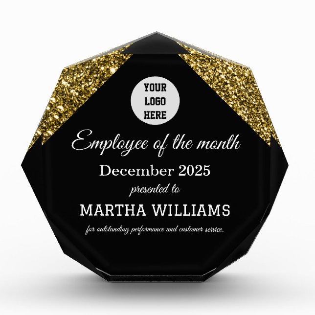Employee Recognition Company Logo Black Gold Acrylic Award (Front)