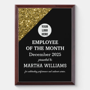 Employee Recognition Company Logo Black Gold Award Plaque