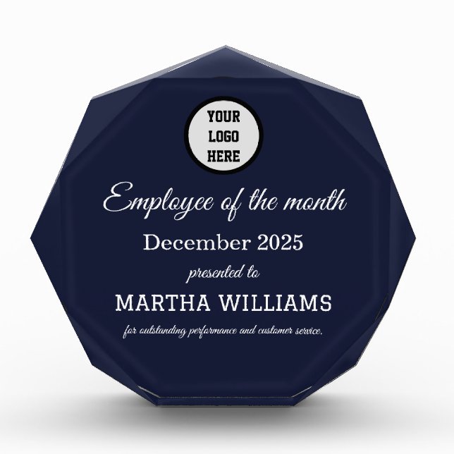 Employee Recognition Company Logo Navy Blue Acrylic Award (Front)