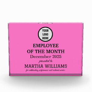 Employee Recognition Company Logo Pink White Acrylic Award