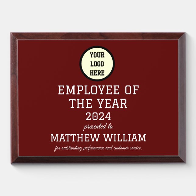 Employee Recognition Company Modern Logo Burgundy Award Plaque (Horizontal)