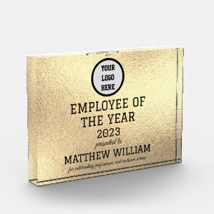 Employee Recognition Company Modern Logo Gold Acrylic Award