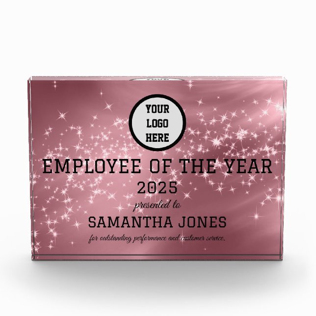 Employee Recognition Company Modern Logo Pink Acrylic Award (Front)