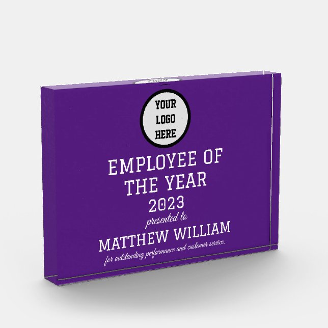 Employee Recognition Company Modern Logo Purple Acrylic Award (Left)