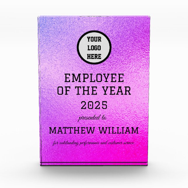 Employee Recognition Company Modern Logo Purple Acrylic Award (Front)