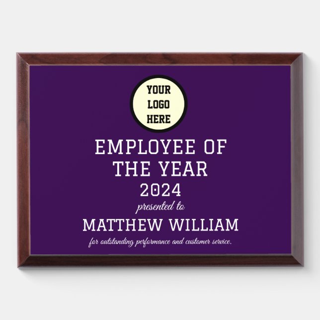Employee Recognition Company Modern Logo Purple Award Plaque (Horizontal)