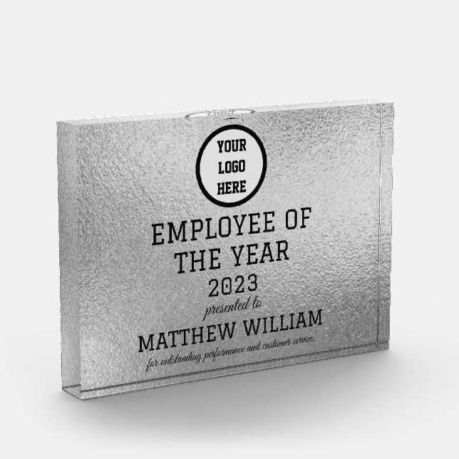 Employee Recognition Company Modern Logo Silver Acrylic Award (Left)
