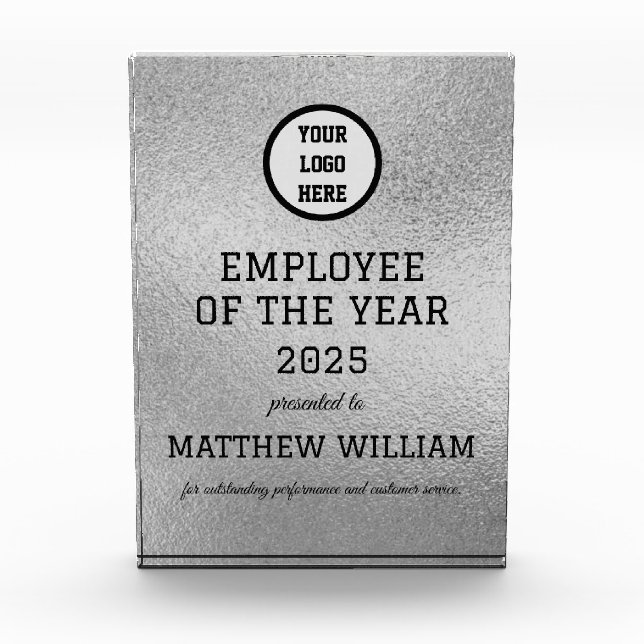 Employee Recognition Company Modern Logo Silver Acrylic Award (Front)