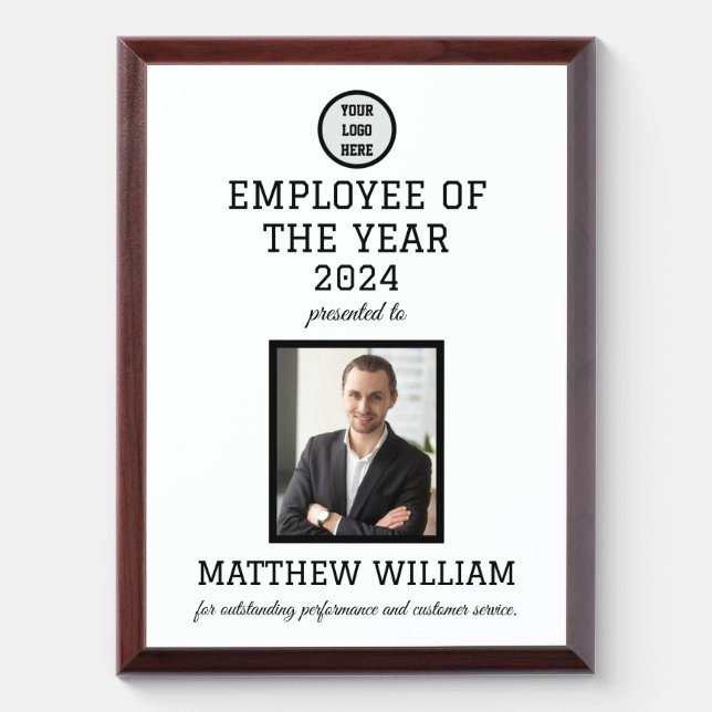 Employee Recognition Company Photo Logo Black Award Plaque (Vertical)