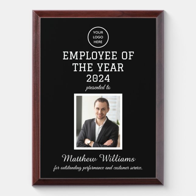 Employee Recognition Company Photo Logo Black Award Plaque (Vertical)