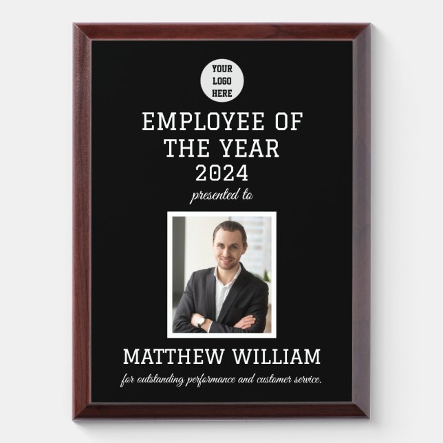 Employee Recognition Company Photo Logo Black Award Plaque (Vertical)