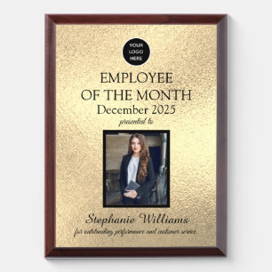 Employee Recognition Company Photo Logo Gold Award Plaque