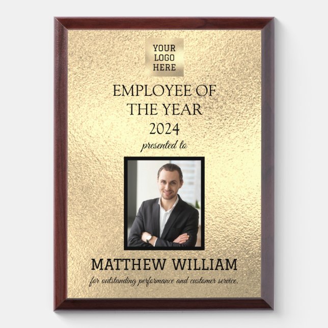 Employee Recognition Company Photo Logo Gold Award Plaque (Vertical)
