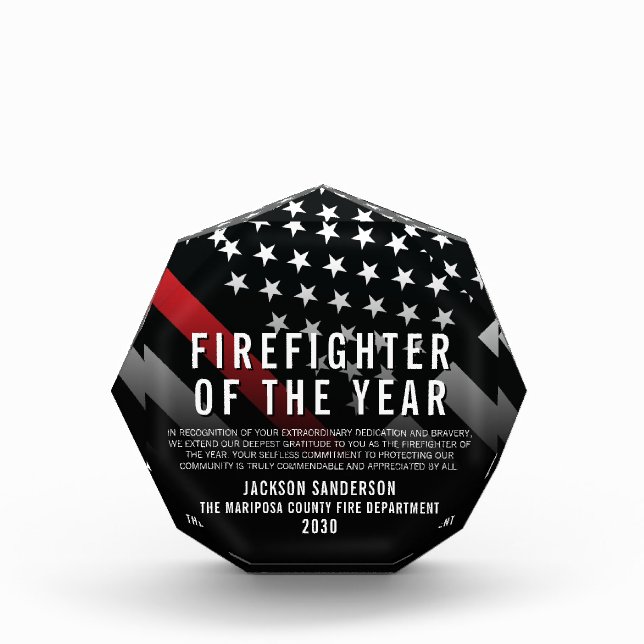 Employee Recognition Firefighter of the Year Acrylic Award (Front)