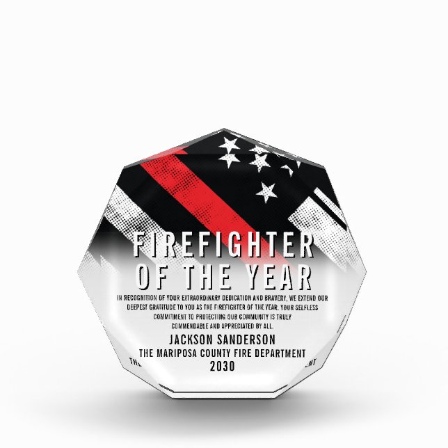 Employee Recognition Firefighter of the Year Acrylic Award (Front)