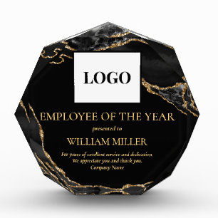 Employee Recognition Gold and Black Marble Agate Acrylic Award