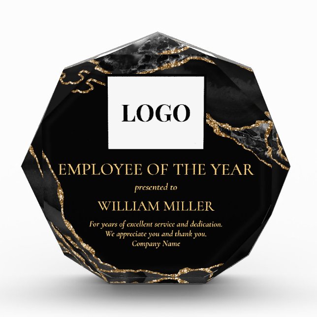 Employee Recognition Gold and Black Marble Agate Acrylic Award (Front)