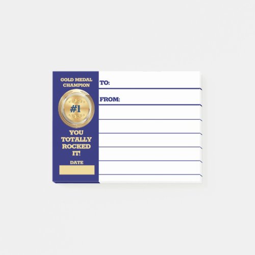 Employee recognition you rock gold medal award post_it notes