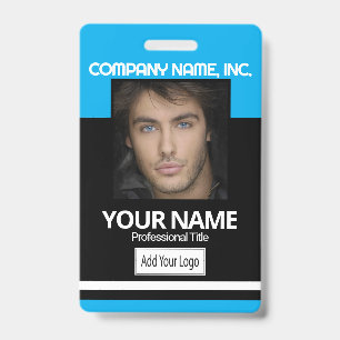 Employee / School Photo Badge- Black and Baby Blue Badge