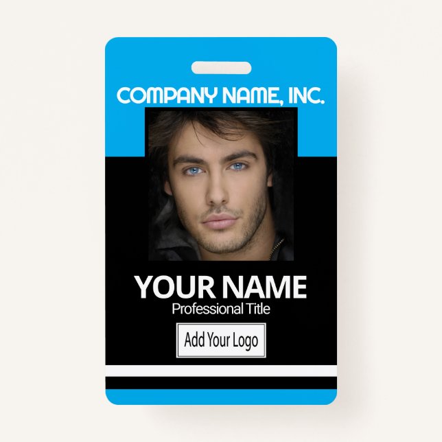 Employee / School Photo Badge- Black and Baby Blue Badge (Front)