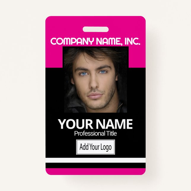 Employee / School Photo Badge - Black and Pink (Front)