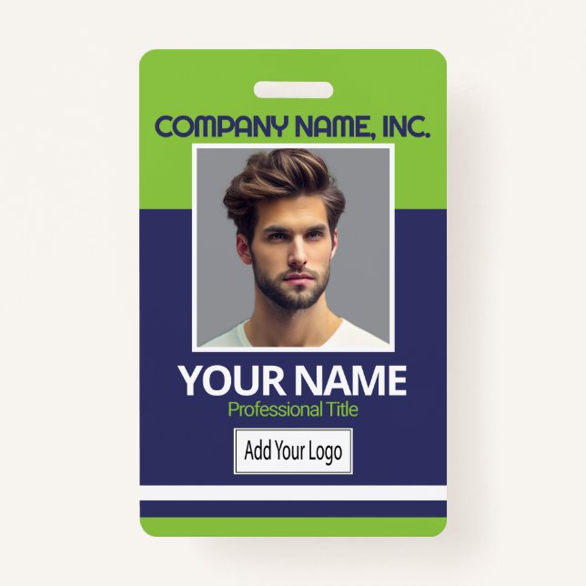 Employee / School Photo Badge - Lime & Navy Blue (Front)
