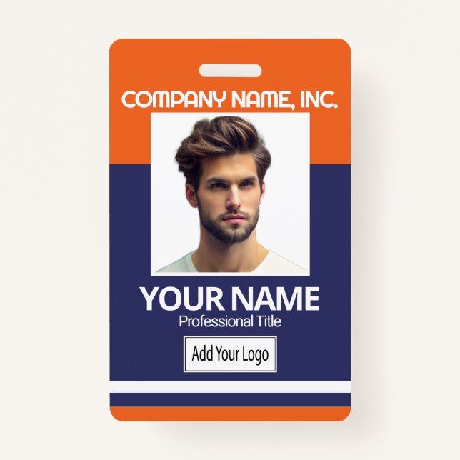 Employee / School Photo Badge - Orange & Navy Blue (Front)