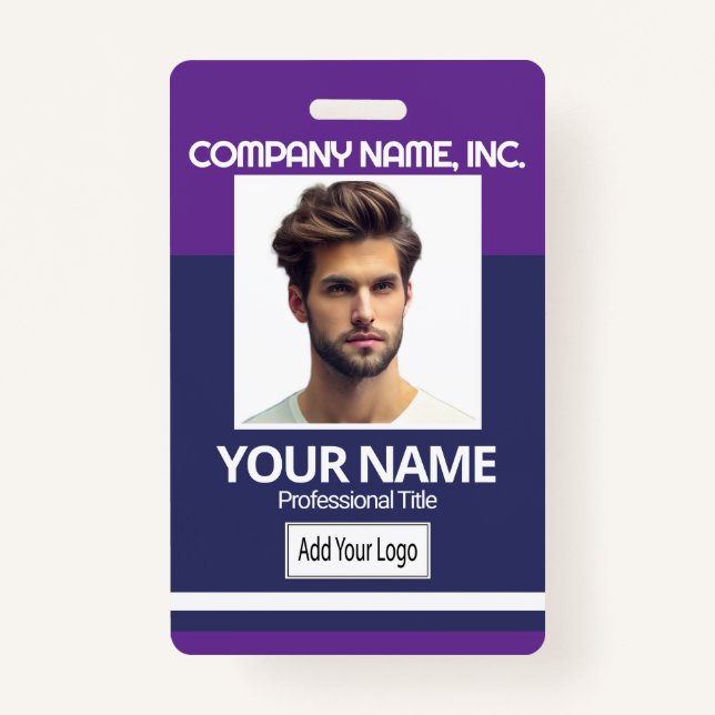 Employee / School Photo Badge- Purple & Navy Blue Badge (Front)