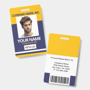 Employee / School Photo Badge- YW-Gold & Navy Blue Badge