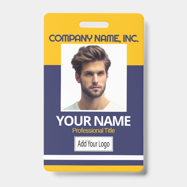 Employee / School Photo Badge- YW-Gold & Navy Blue Badge (Front)