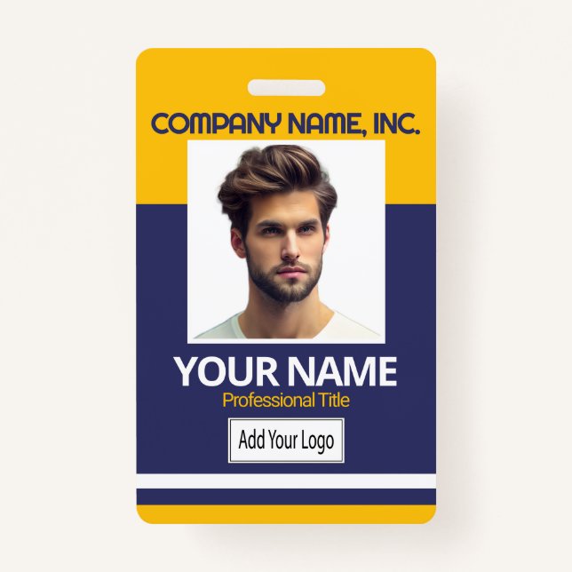 Employee / School Photo Badge- YW-Gold & Navy Blue Badge (Front)