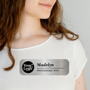 Employee Script Logo Metallic Silver Magnetic Name Tag