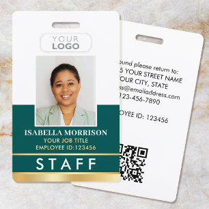 Employee Staff ID Name Logo Green Gold Gradient Badge