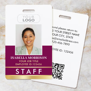 Employee Staff ID Name Logo Plum Gold Gradient Badge
