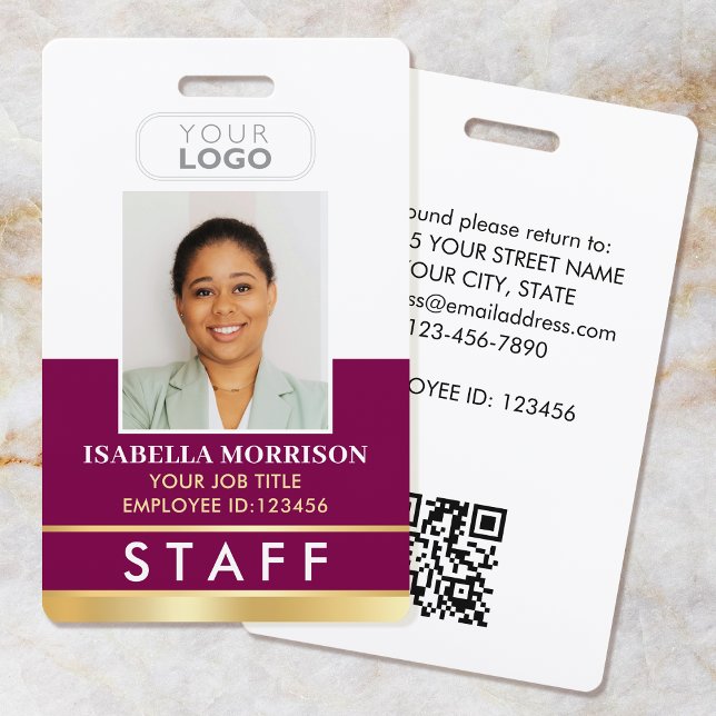 Employee Staff ID Name Logo Plum Gold Gradient Badge (Creator Uploaded)